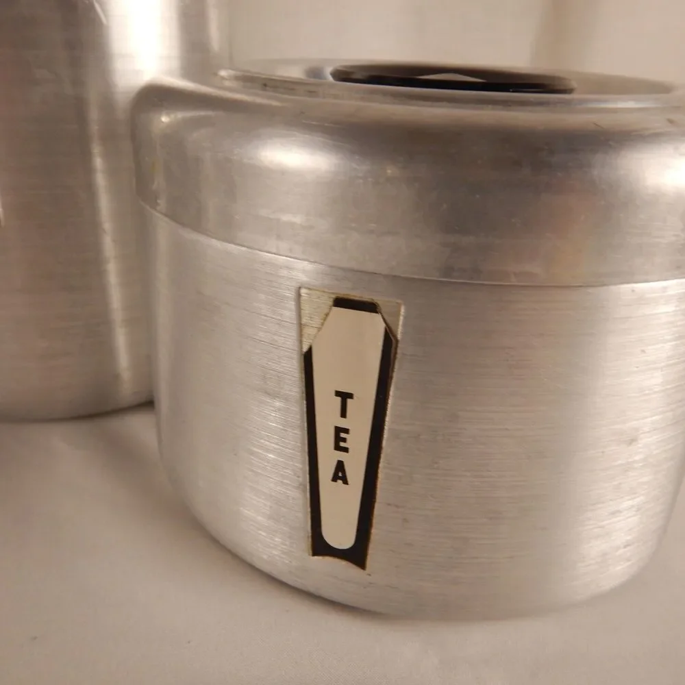 Kromex Aluminum Canisters Set of 4 Coffee Tea Sugar Flour MCM Retro
